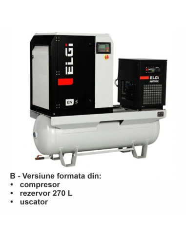 Compresor electric cu surub ELGI EN5, 7bar, uscator si rez. 270L inclus, 5.5kW/400V