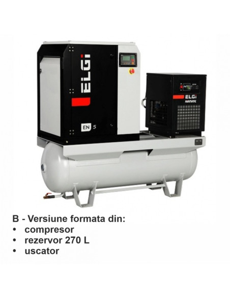 Compresor electric cu surub ELGI EN5, 7bar, uscator si rez. 270L inclus, 5.5kW/400V